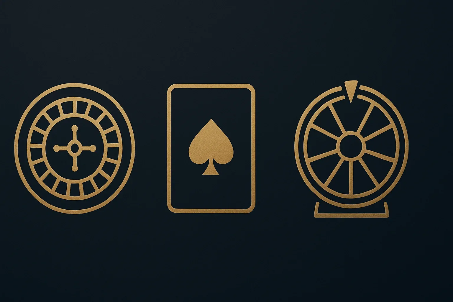 Elegant casino game icons on dark navy and gold premium background