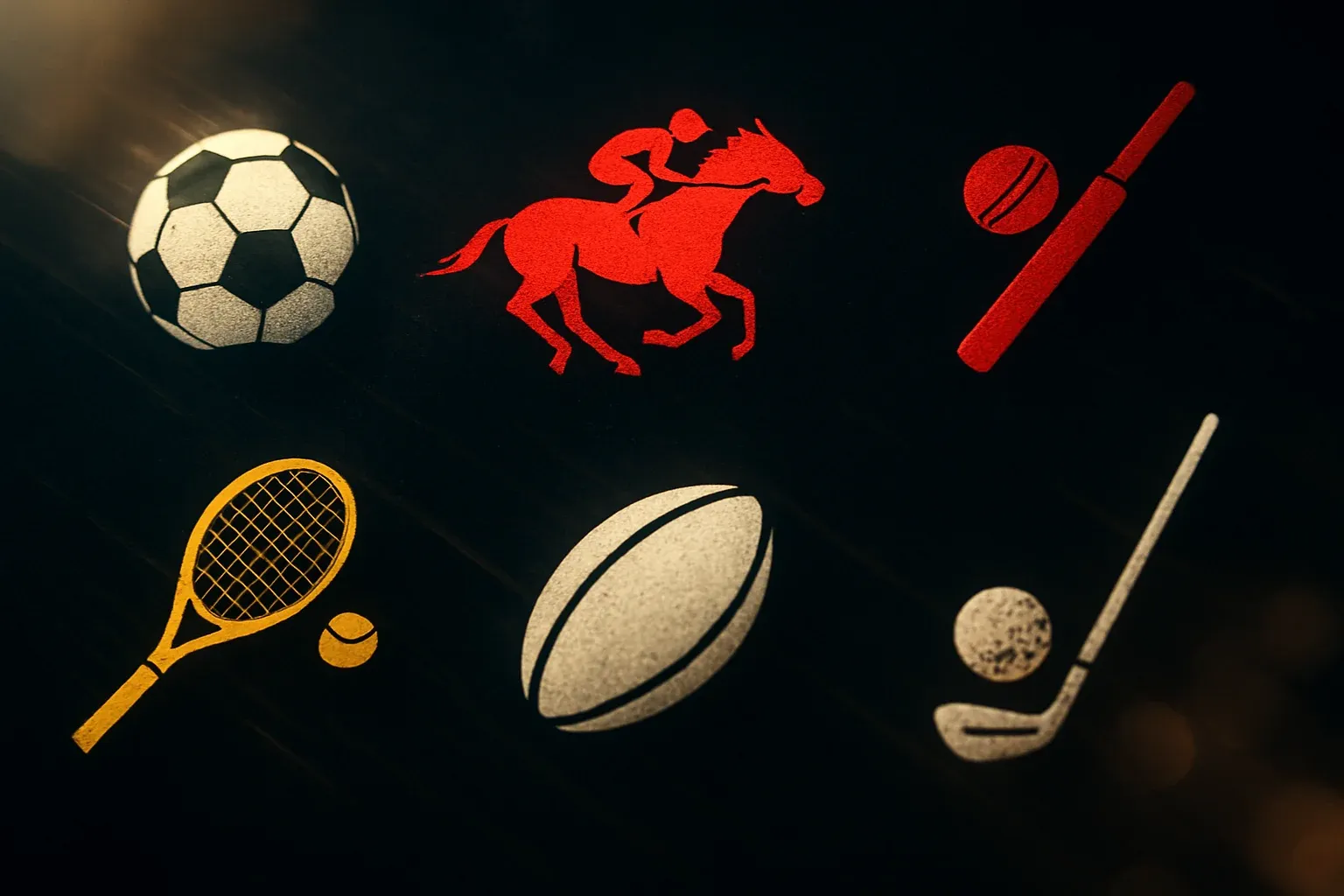 UK sports betting markets with vivid sport icons on dark premium background